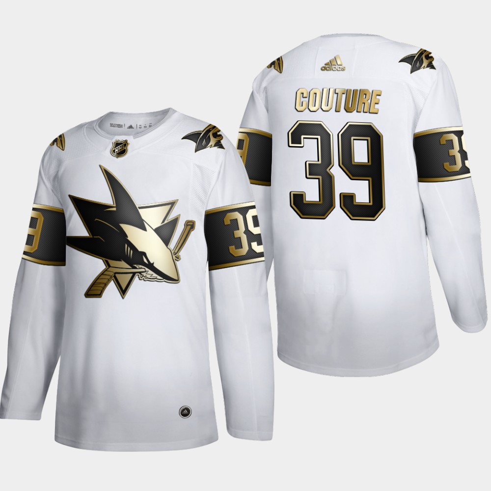 Cheap San Jose Sharks 39 Logan Couture Men Adidas White Golden Edition Limited Stitched NHL Jersey